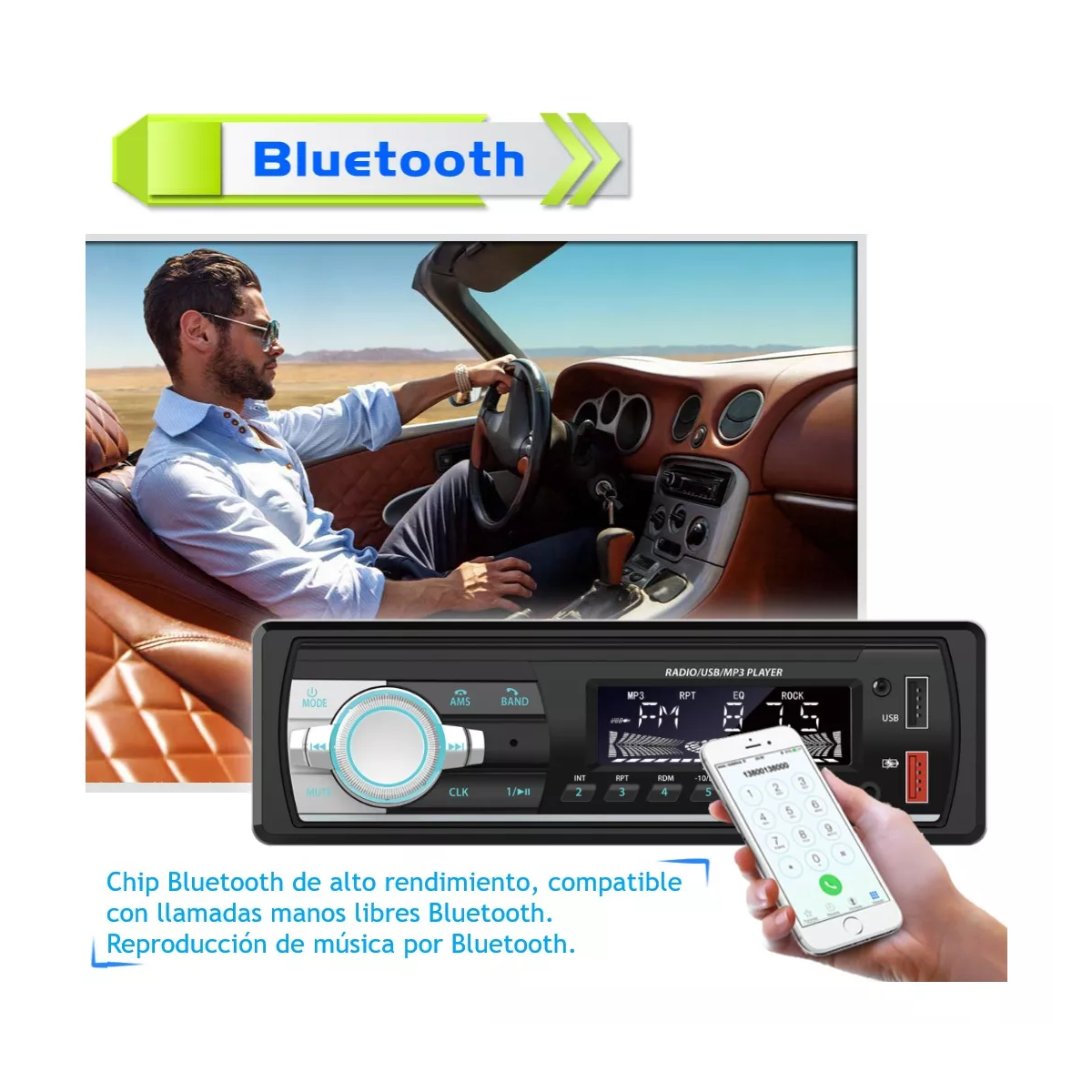 Autoestéreo Reproductor Mp3 Control Por Voz Bluetooth Usb Fm.