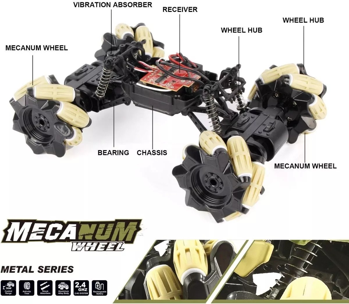 Carro Derriba Todo Terreno Gira 360° R/c Pulsera Drift Metal Crema.
