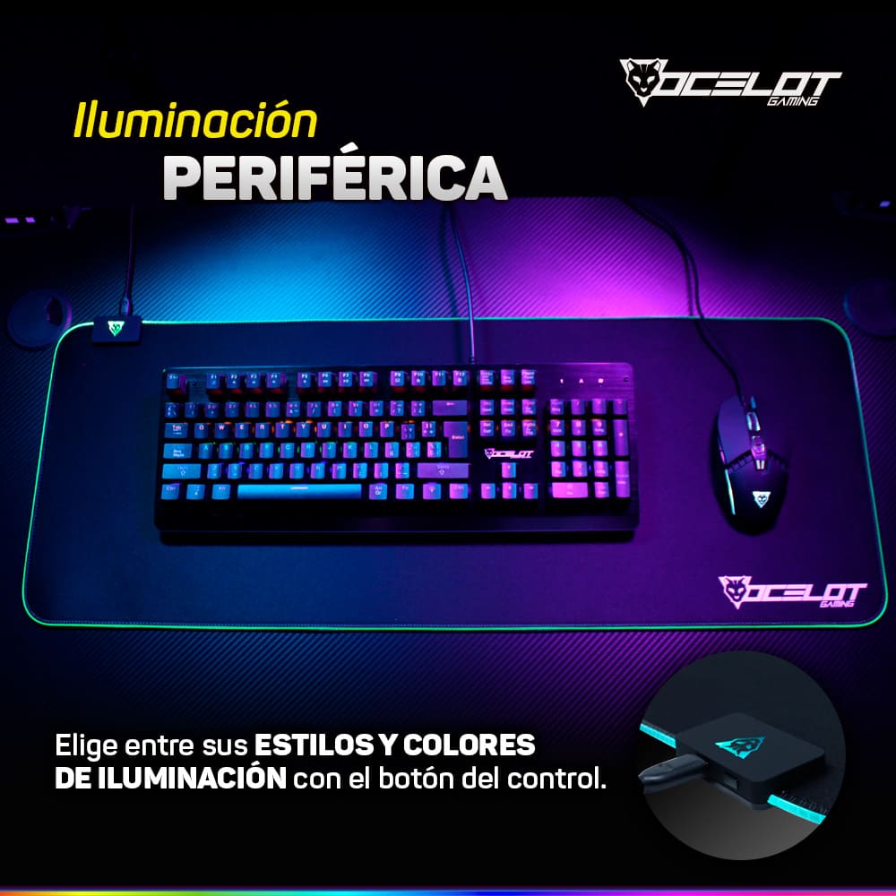Mousepad Ocelot Gaming OMPXL01 de Tela, RGB, 300 mm x 800 mm x 4 mm, con Software.