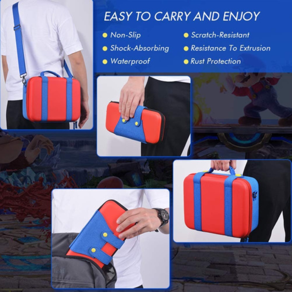 Kit Mochila Funda Impermeable Nintendo Switch Accesorios Rojo/Azul