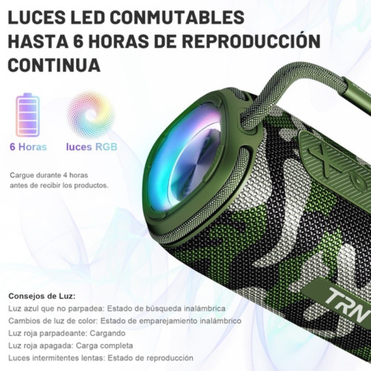Bocinas Bluetooth Recargables Bocina Portátil Para Exterior Verde Camuflaje 