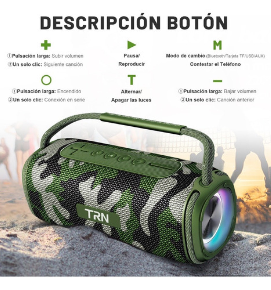 Bocinas Bluetooth Recargables Bocina Portátil Para Exterior Verde Camuflaje 