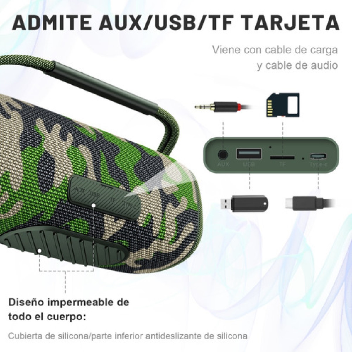 Bocinas Bluetooth Recargables Bocina Portátil Para Exterior Verde Camuflaje 