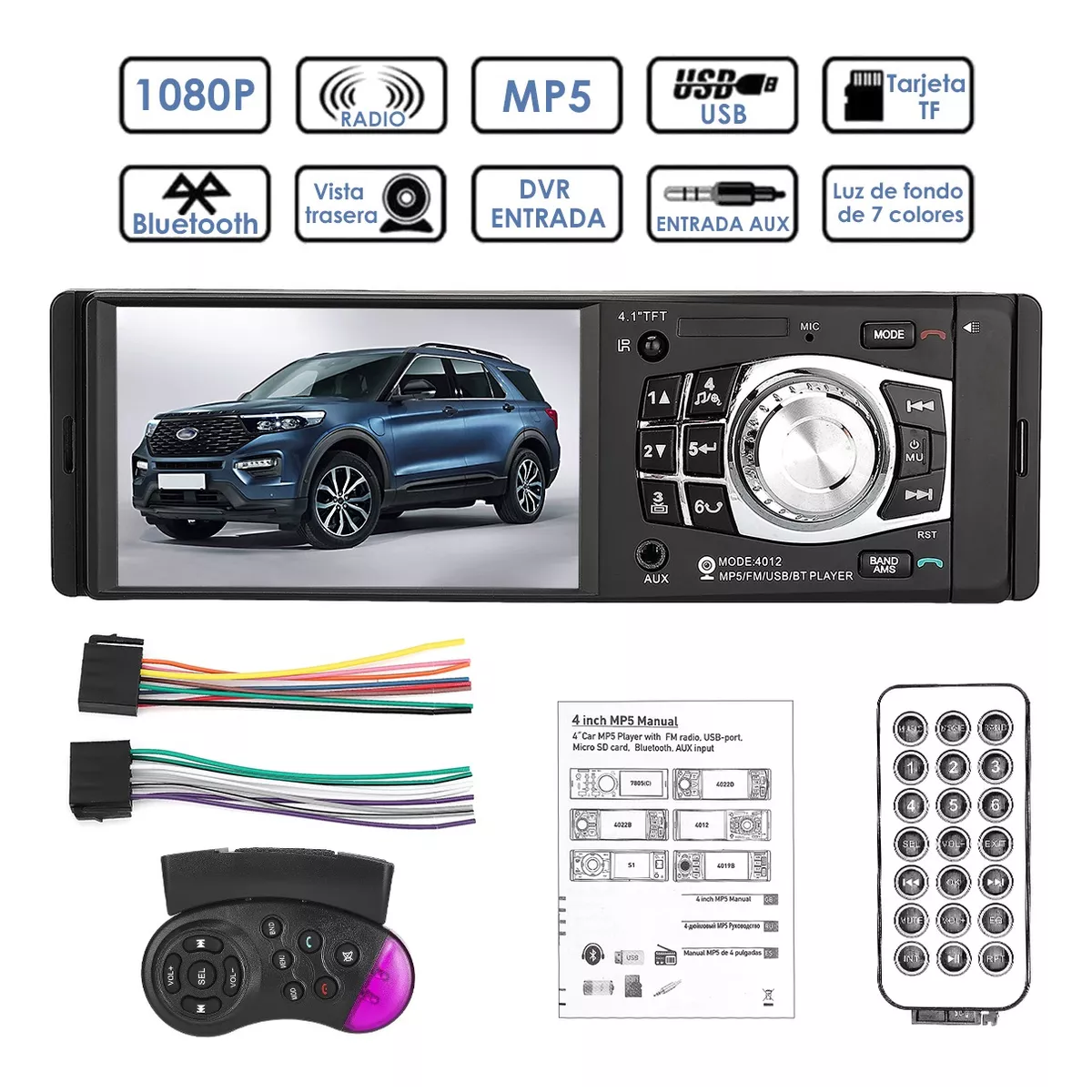 Auto Estéreo Bluetooth, Reproductor Mp5/mp4/mp3 Para Coche.