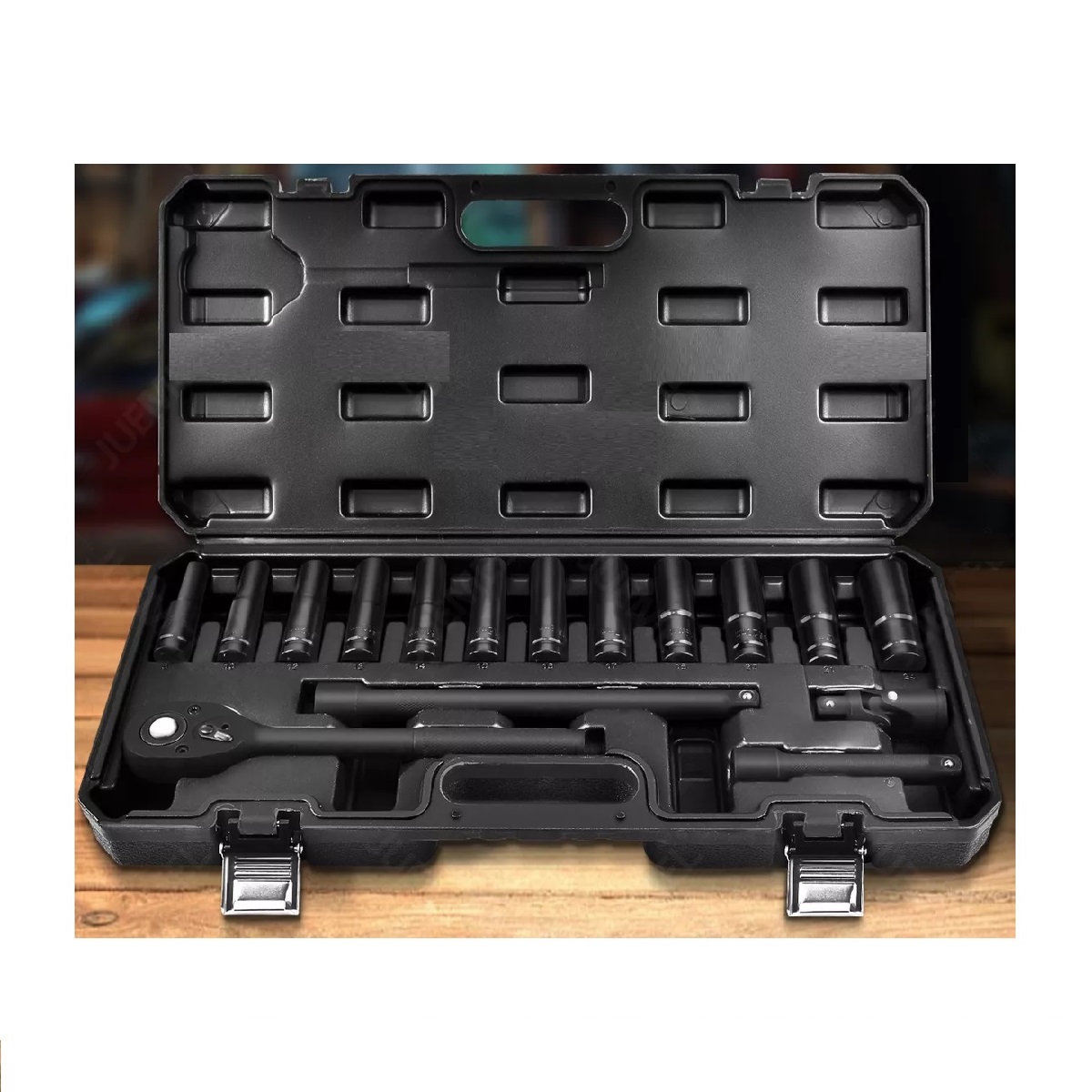 Juego De Dados Alto Impacto De Aire De 1/2 16 Piezas Negro.