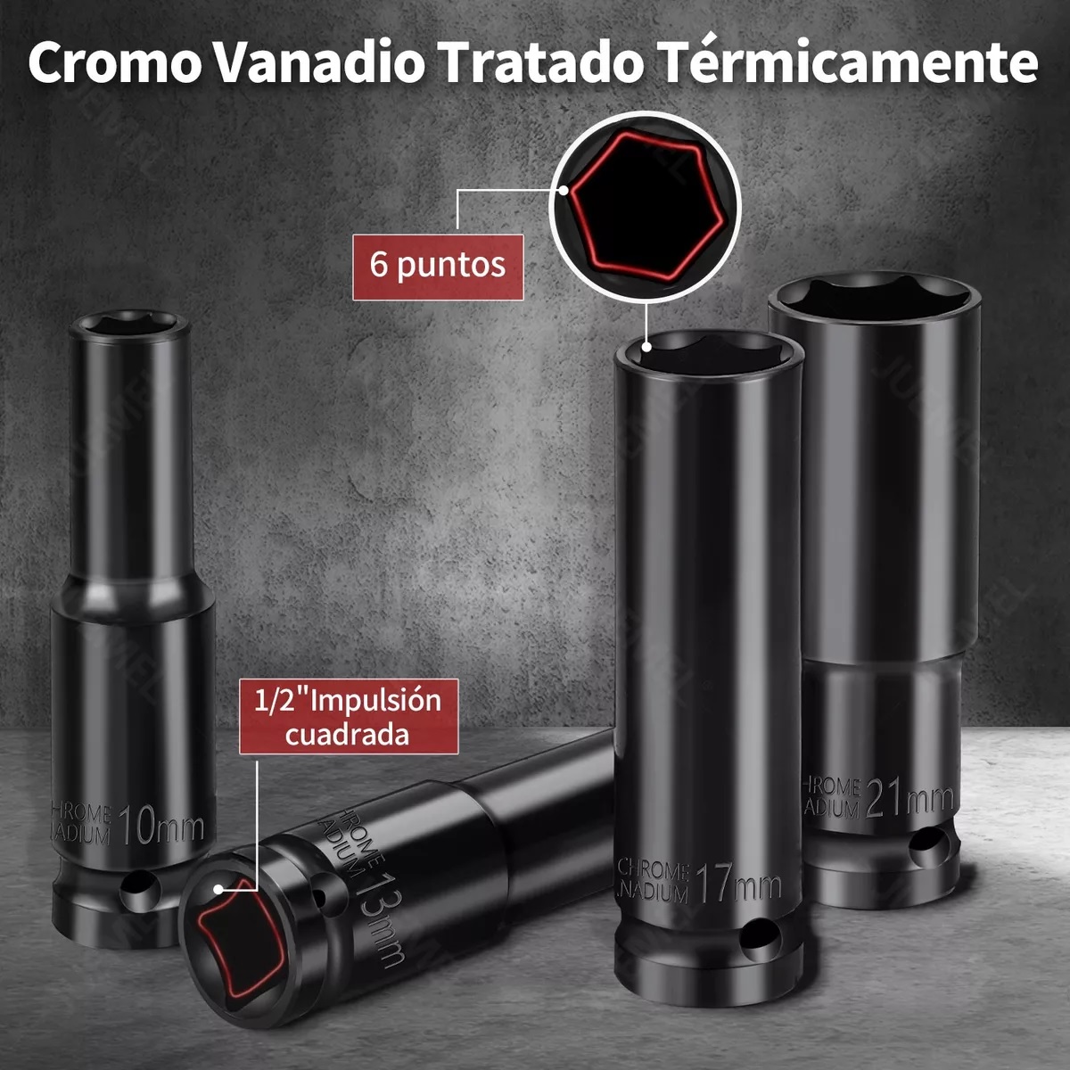 Juego De Dados Alto Impacto De Aire De 1/2 16 Piezas Negro.