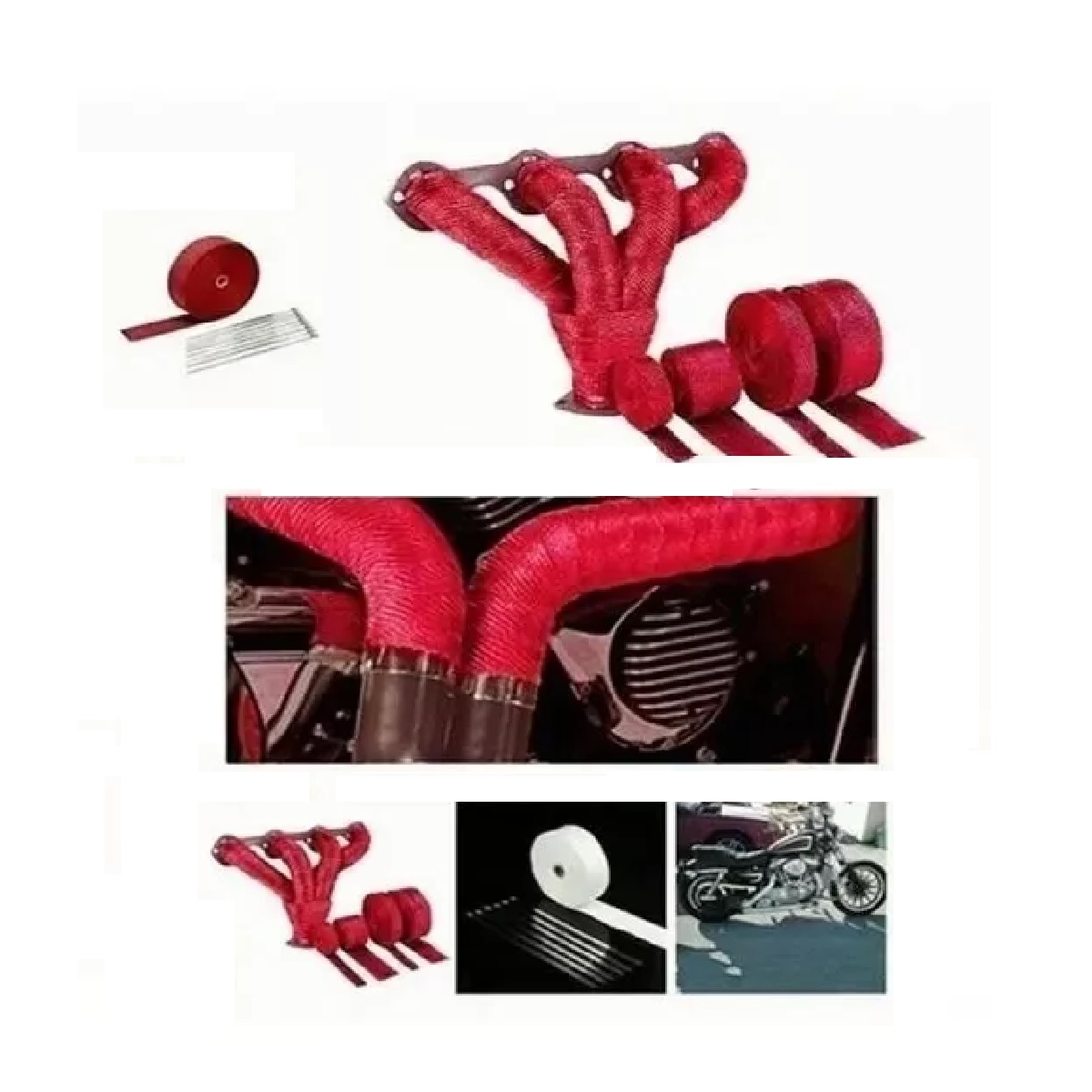 Cinta Térmica Escape Moto Headers 5mx2.5cm Alta Temperatura Rojo.