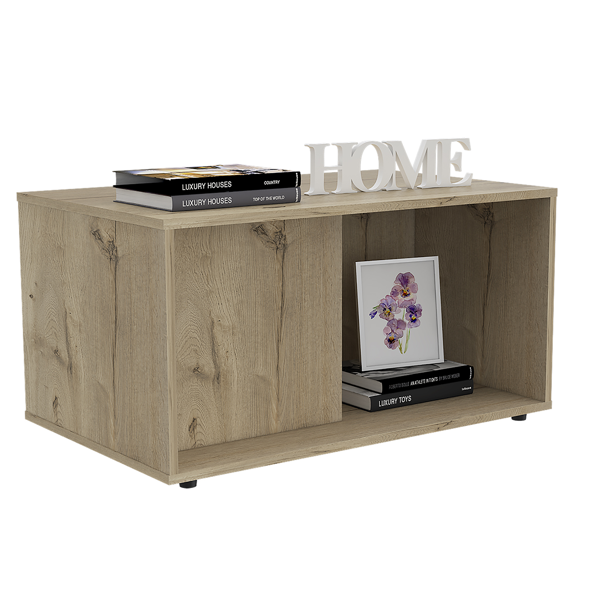 MESA DE CENTRO ARMABLE IDEAL PARA LA SALA O EL ESTUDIO CON ESPACIOS PARA ALMACENAMIENTO MODELO PRANA COLOR DUNA.