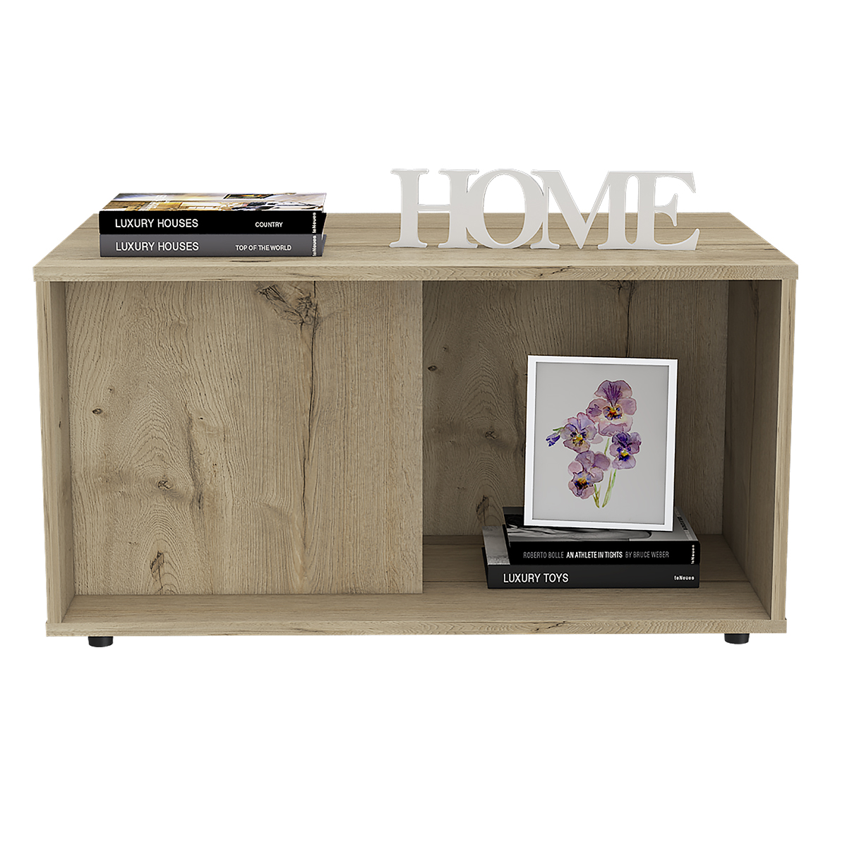 MESA DE CENTRO ARMABLE IDEAL PARA LA SALA O EL ESTUDIO CON ESPACIOS PARA ALMACENAMIENTO MODELO PRANA COLOR DUNA.