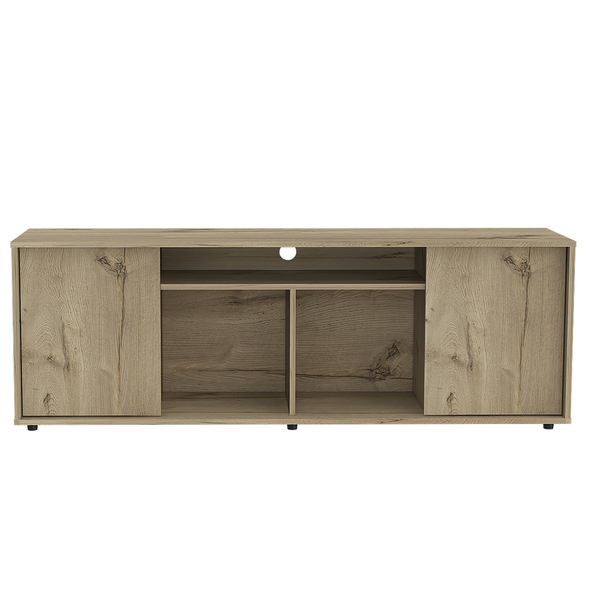 MUEBLE DE TV ARMABLE IDEAL PARA UN PANTALLA DE 65" CON ESTANTES Y PUERTAS MODELO PRANA COLOR DUNA.