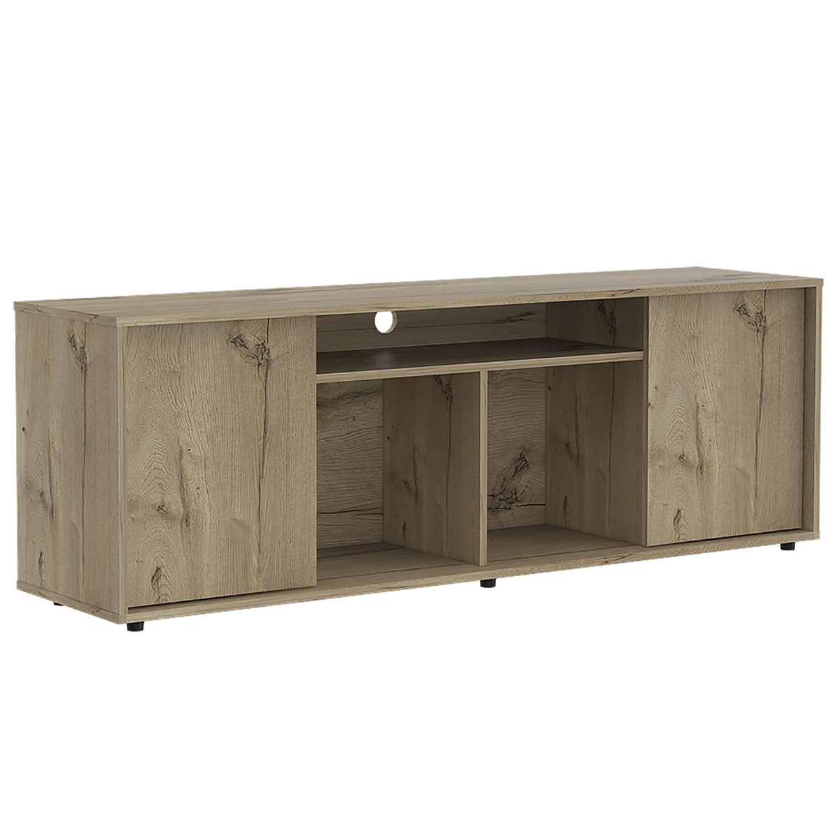 MUEBLE DE TV ARMABLE IDEAL PARA UN PANTALLA DE 65" CON ESTANTES Y PUERTAS MODELO PRANA COLOR DUNA.