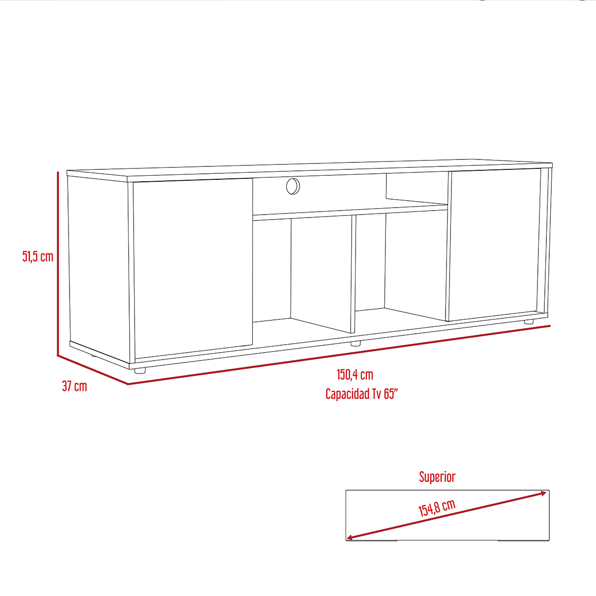 MUEBLE DE TV ARMABLE IDEAL PARA UN PANTALLA DE 65" CON ESTANTES Y PUERTAS MODELO PRANA COLOR DUNA.