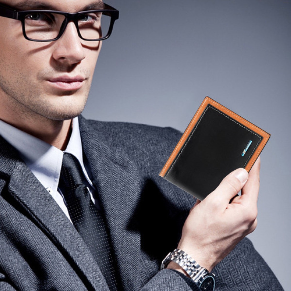 Cartera Para Hombre De Gran Capacidad Pu Billeteras Negro