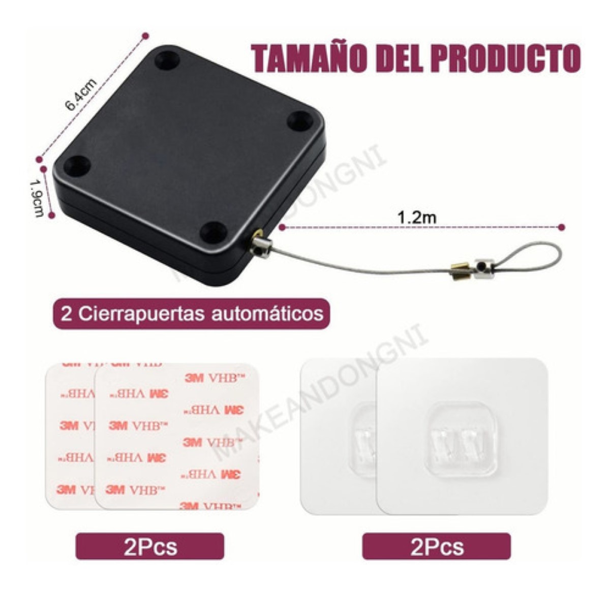 2pzs Cierra Puertas Automático Sin Perforaciones Soporte 6cm Negro