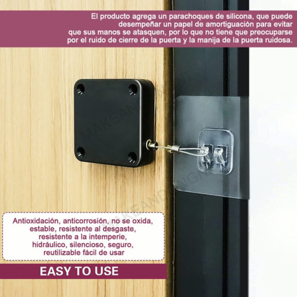 2pzs Cierra Puertas Automático Sin Perforaciones Soporte 6cm Negro