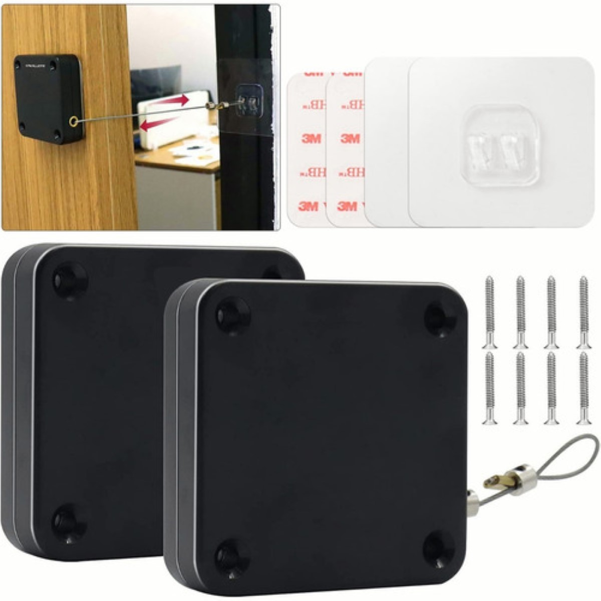 2pzs Cierra Puertas Automático Sin Perforaciones Soporte 6cm Negro