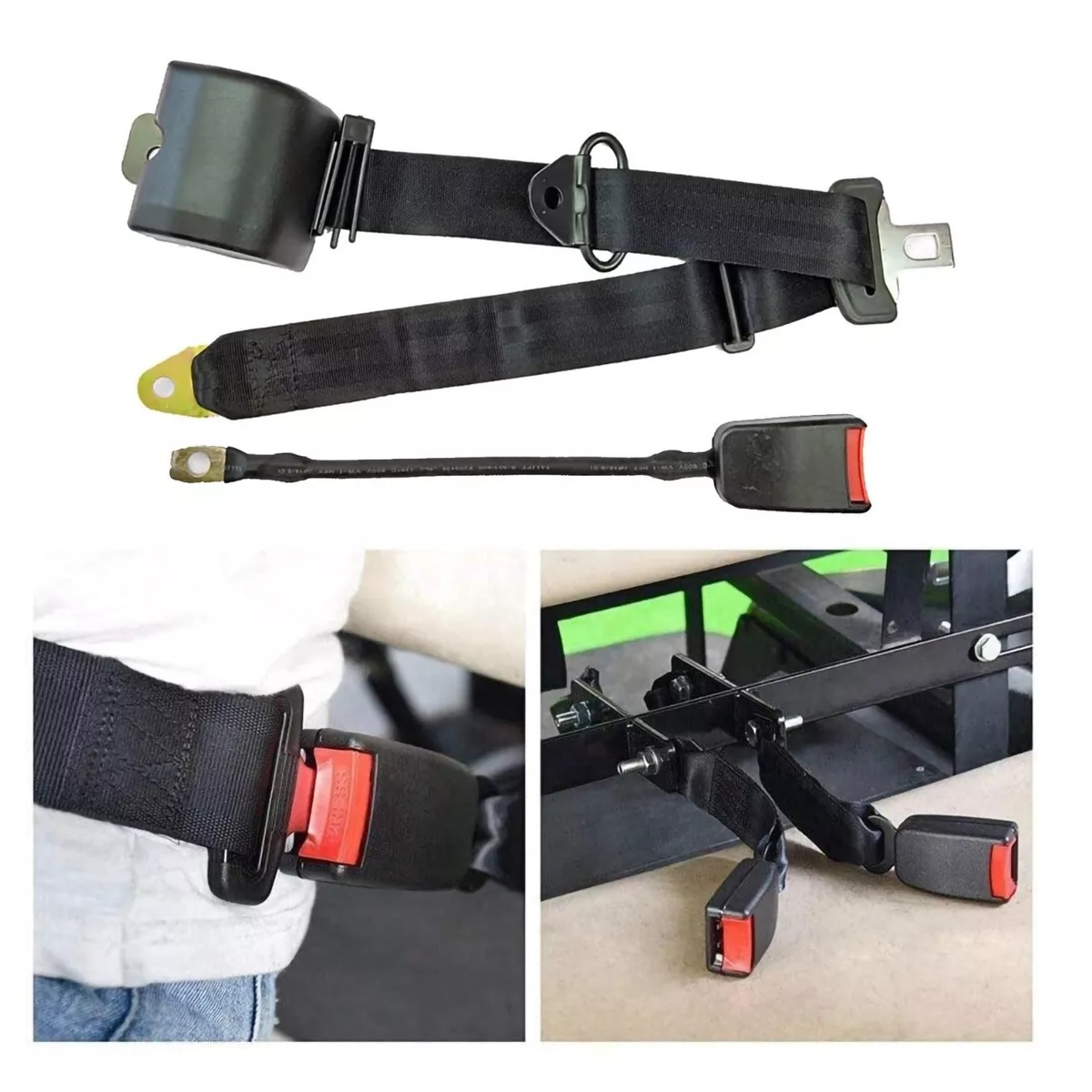 Par Cinturones De Seguridad Universales Retráctiles De 3 Puntos Negro.