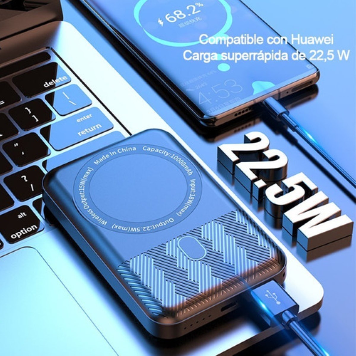 Cargador Power Bank Inalámbrico 10000mah negro