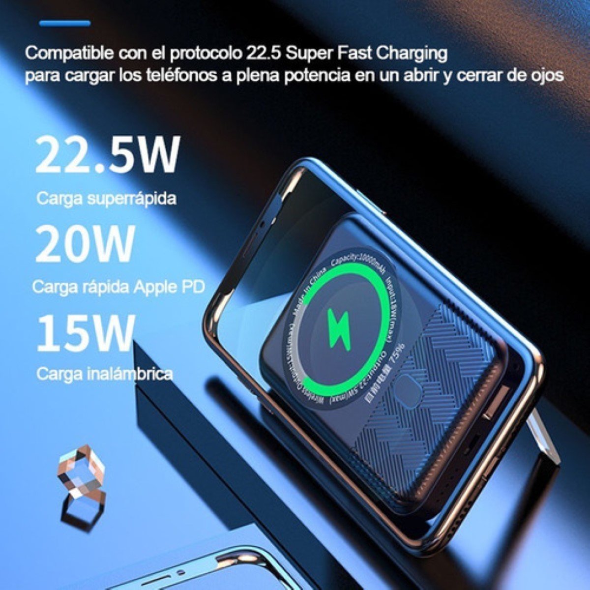 Cargador Power Bank Inalámbrico 10000mah negro