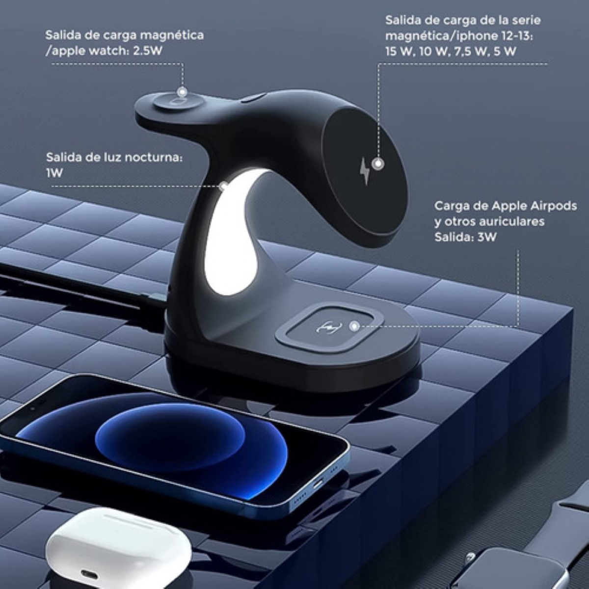 Cargador Inalámbrico 15w Apple Watch Negro