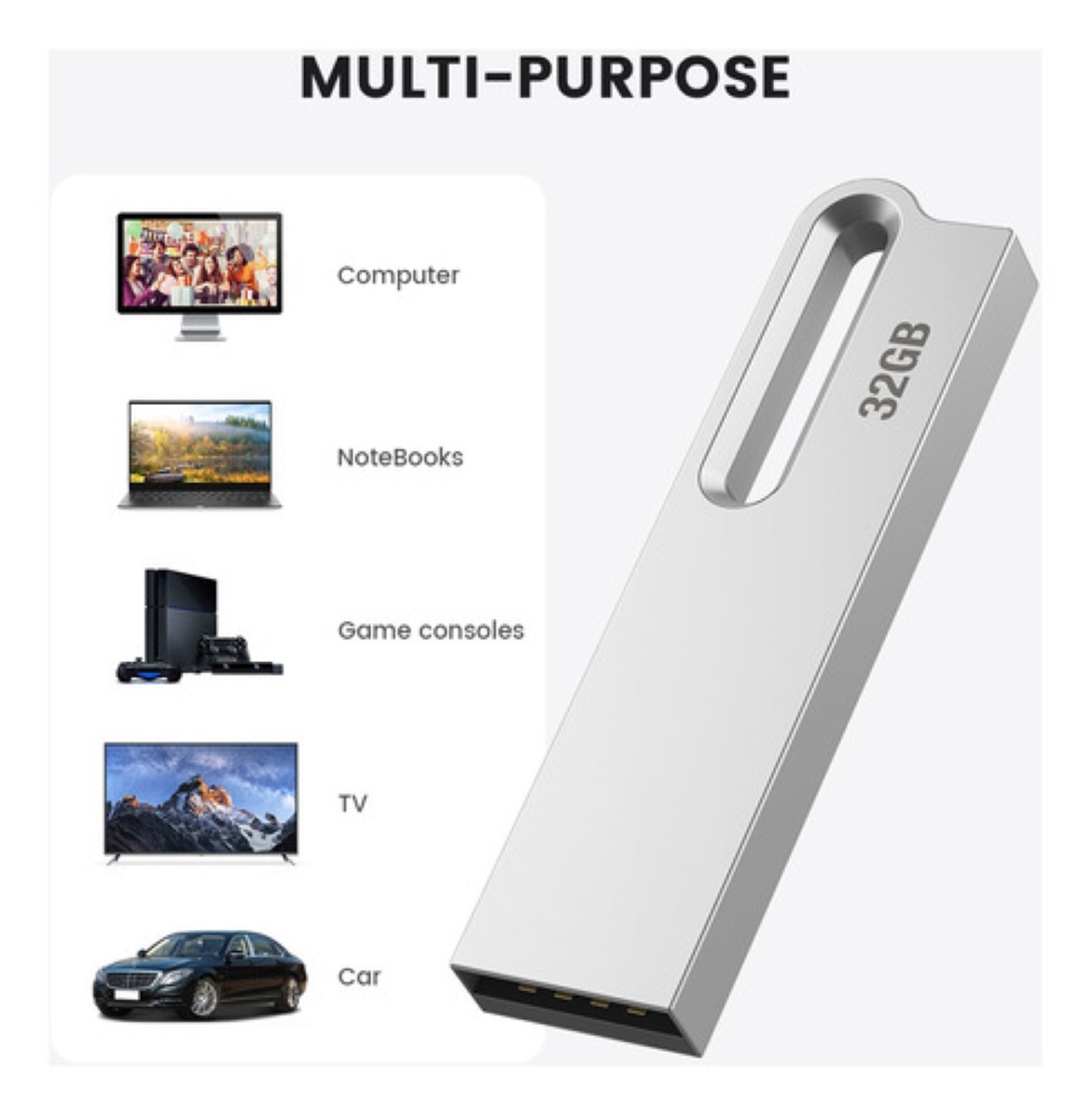 Memorias Usb 2.0 De 32gb Plateadas, 5 Piezas plata 
