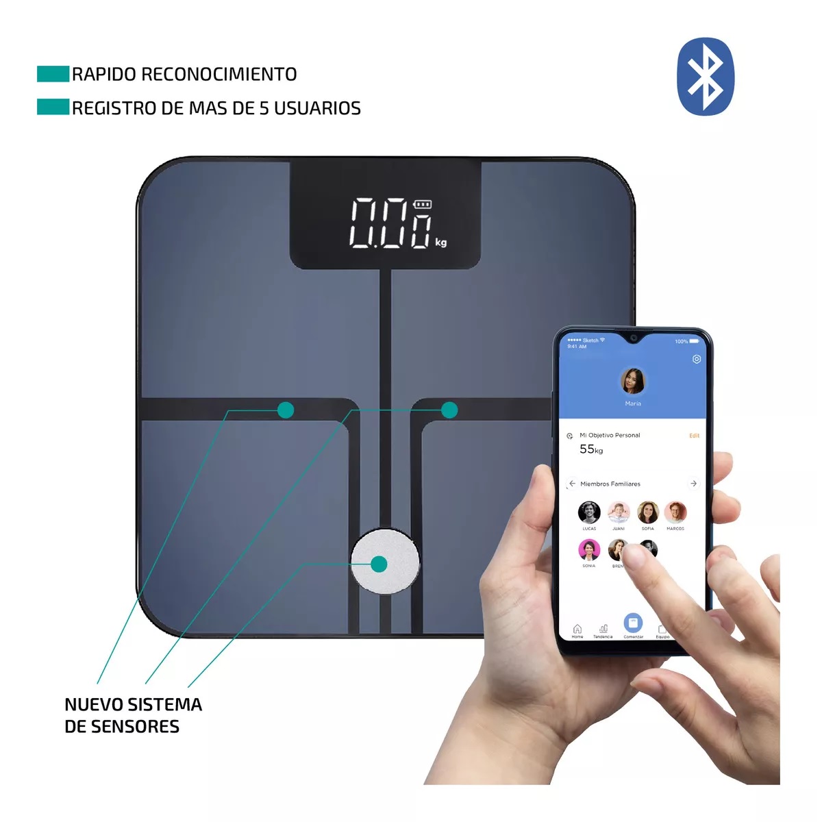 Bascula Digital Inteligente Bluetooth 180 Kg Negro.