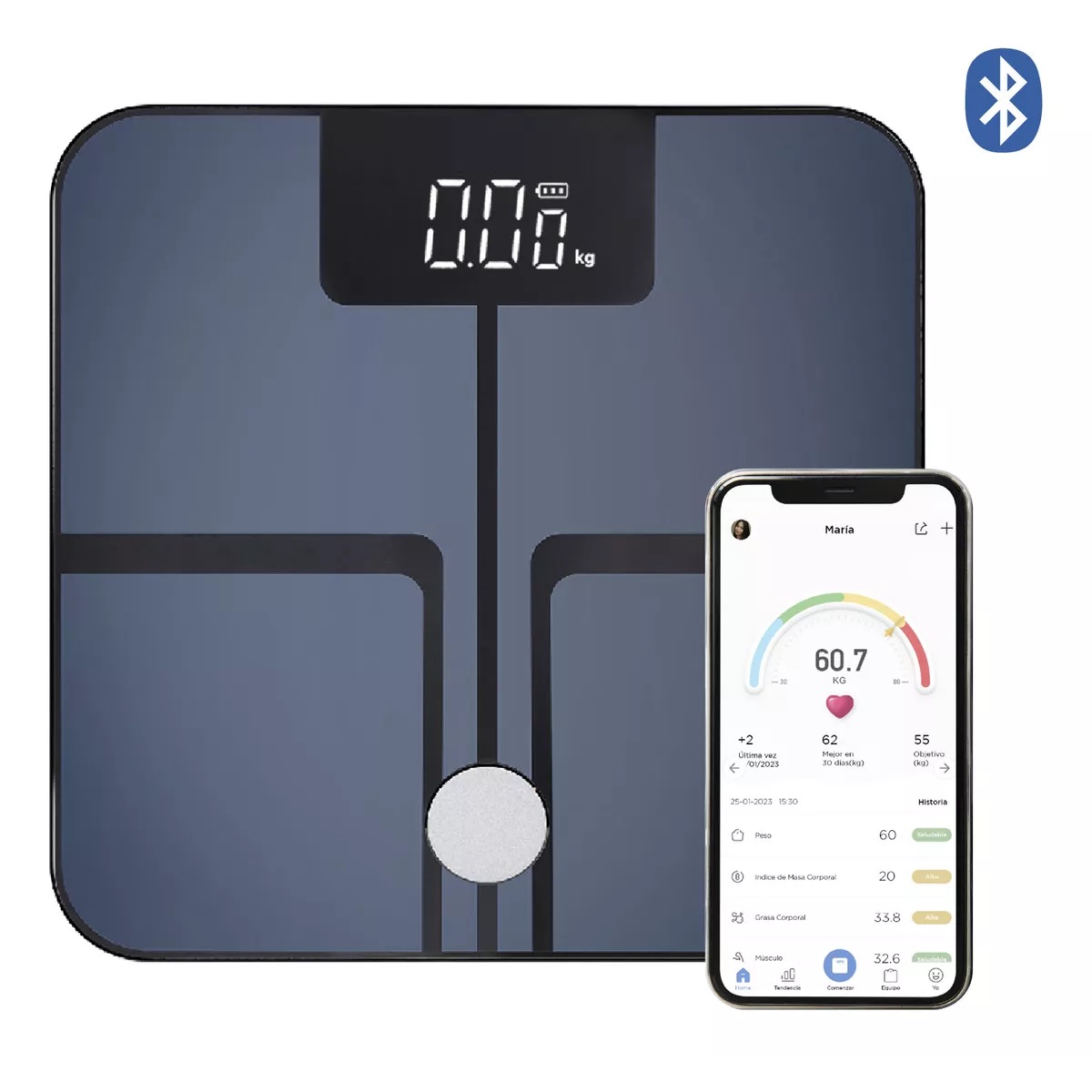 Bascula Digital Inteligente Bluetooth 180 Kg Negro.
