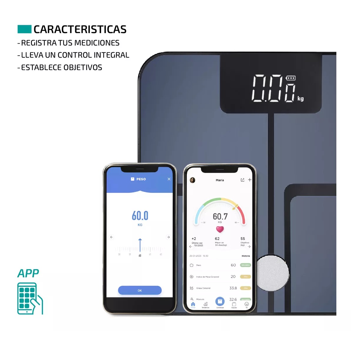 Bascula Digital Inteligente Bluetooth 180 Kg Negro.