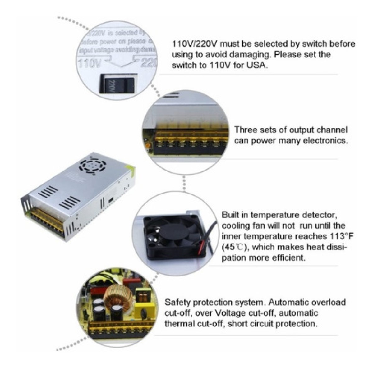 Fuente Conmutada 12v 30a 360w Eliminador Transformador Drive Gris