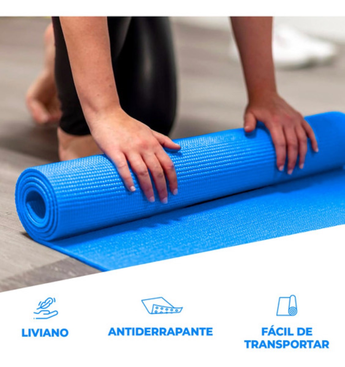 Tapete Portátil Yoga Pilates Fitness Ejercicio Relajación Azul