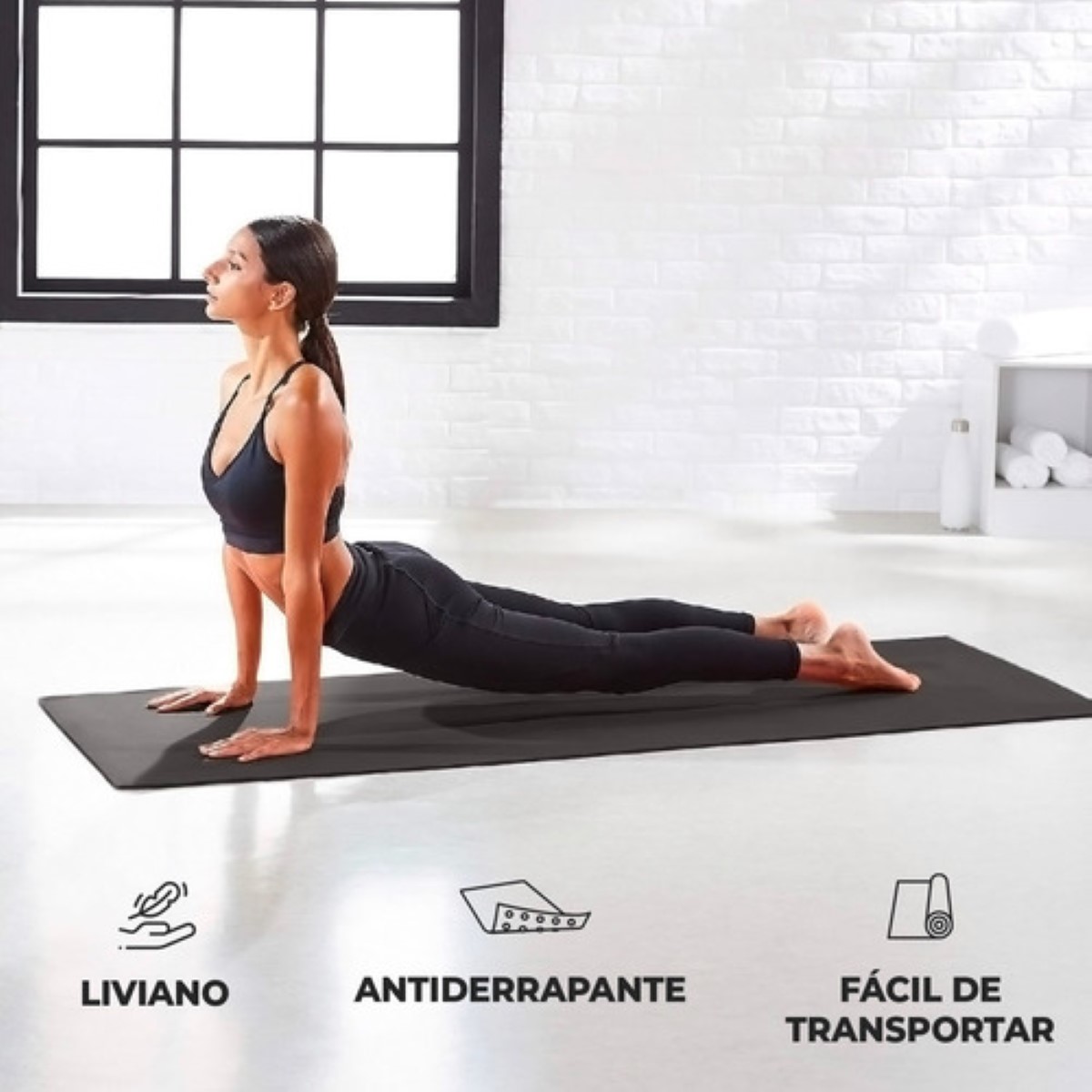 Tapete Portátil Yoga Pilates Fitness Ejercicio Relajación Negro
