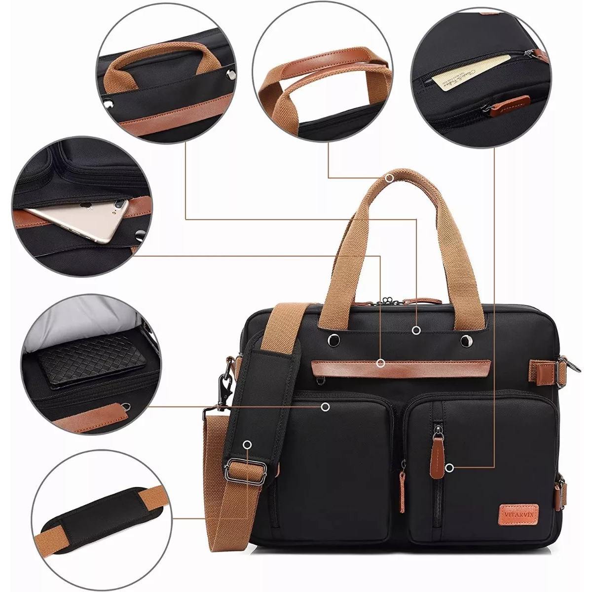 Mochila Maletín Bolso Mensajero 3 En 1 Para Laptop De 17.3in