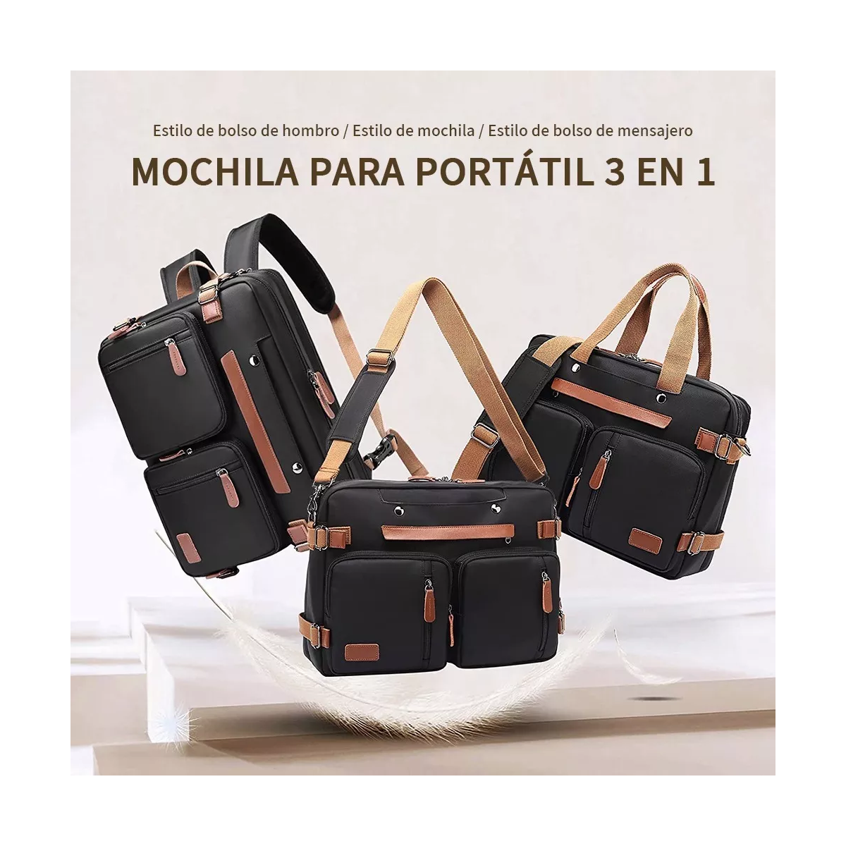 Mochila Maletín Bolso Mensajero 3 En 1 Para Laptop De 17.3in