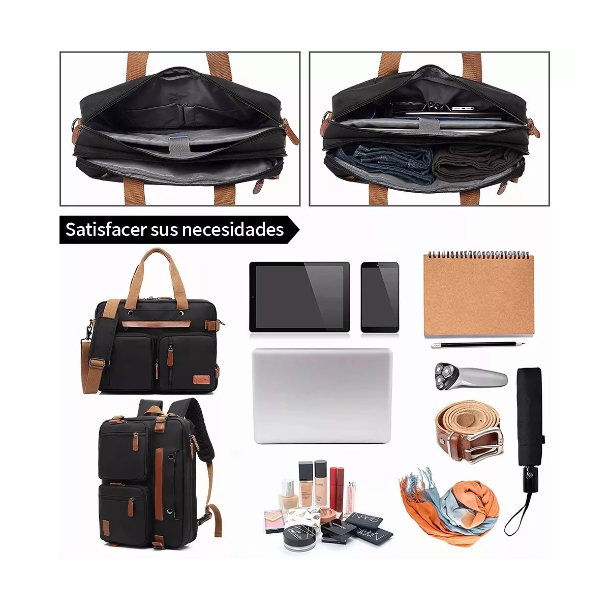 Mochila Maletín Bolso Mensajero 3 En 1 Para Laptop De 17.3in