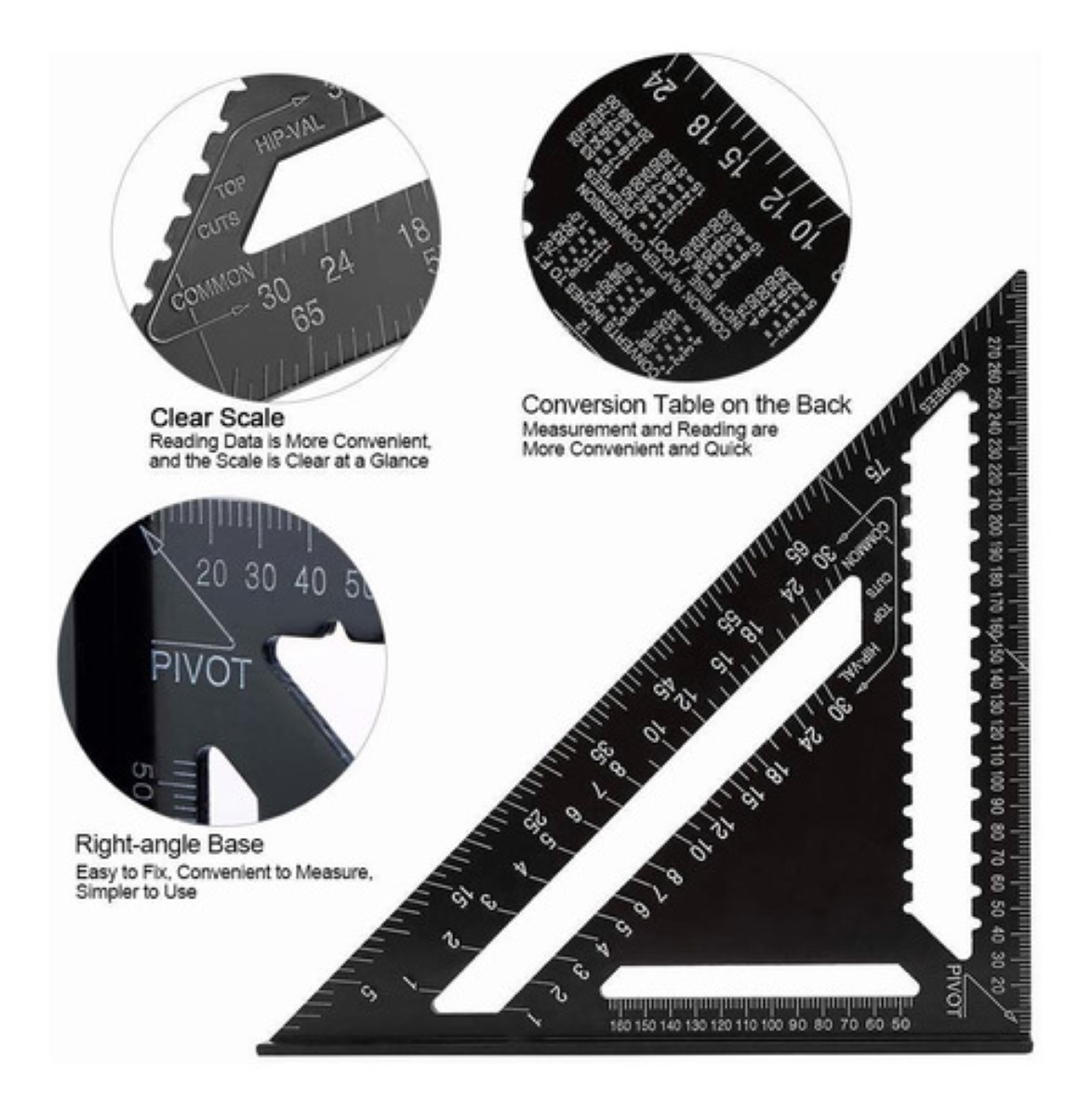 Escuadra Rapida Universal Aluminio 12 30cm Para Carpintero Negro
