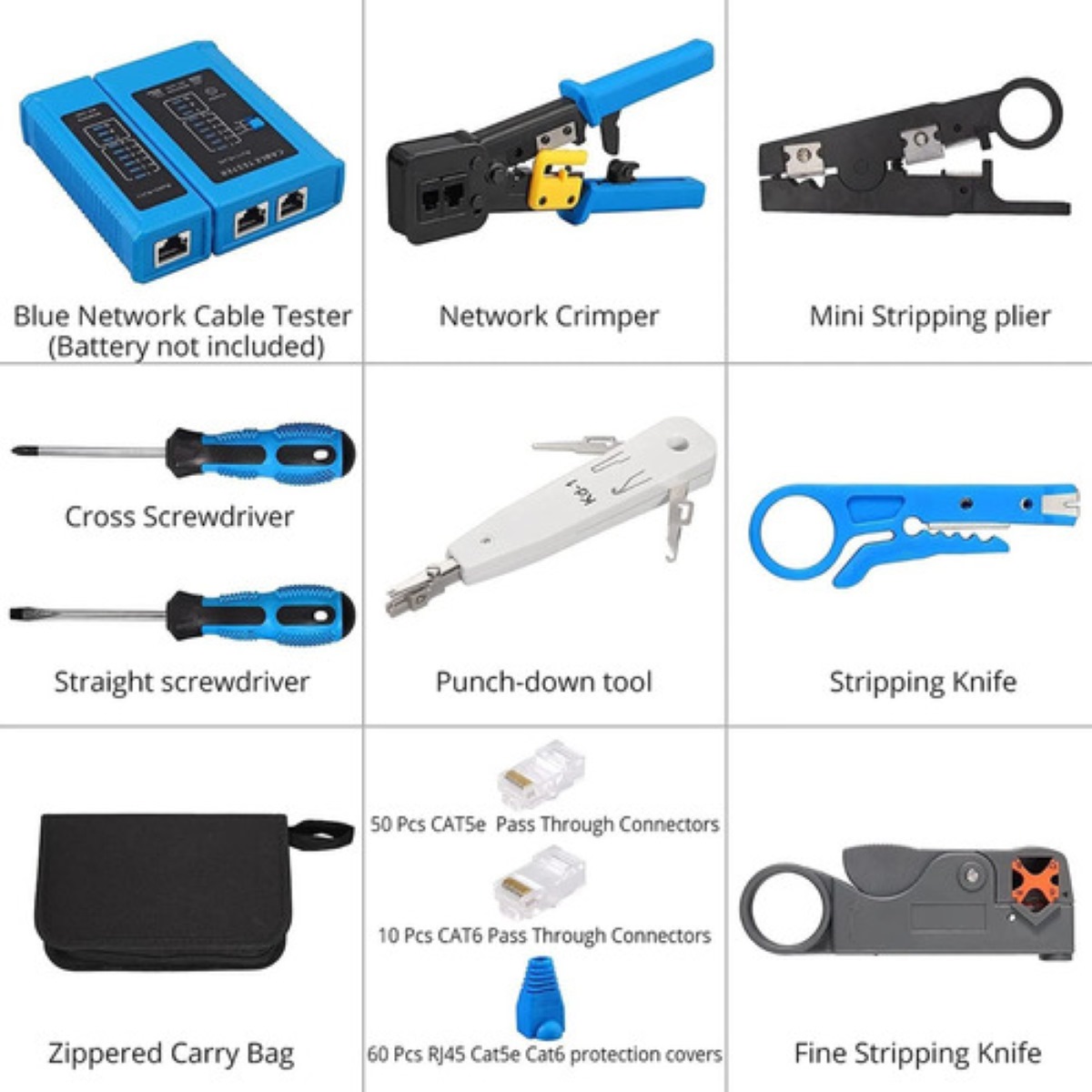 Cable De Prueba Probador Pelacables Rojo Rj11/rj12/cat5 Cat6 azul