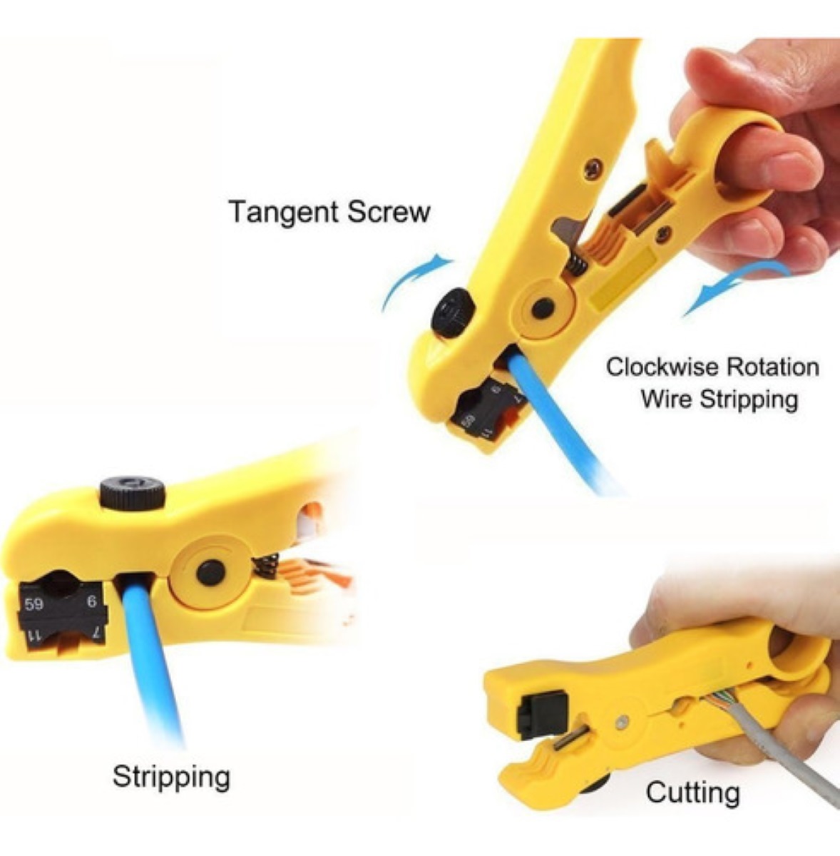Pinza Peladora De Cables Para Rg, Coaxial Y Utp Mt-505 amarillo