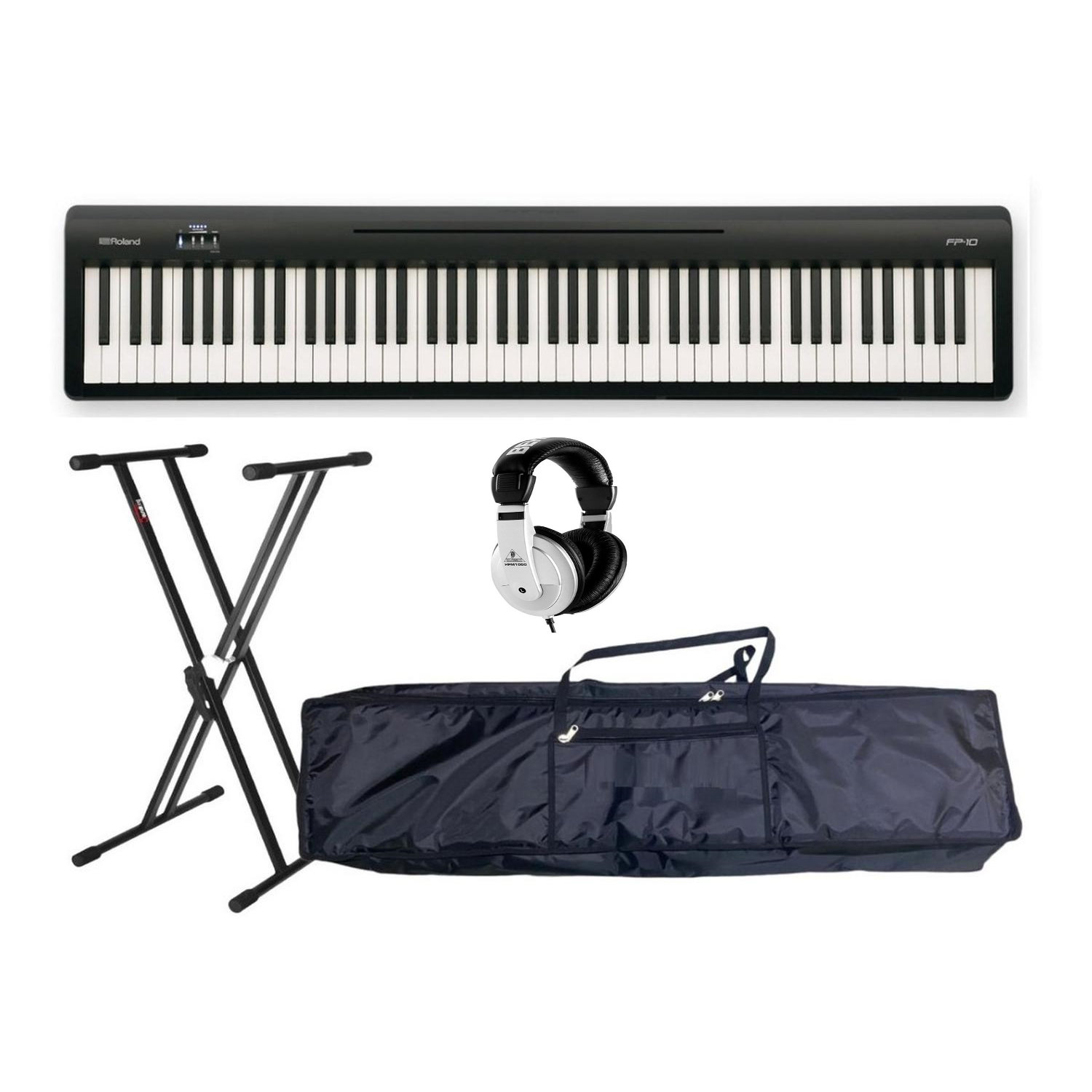 Roland Fp-10-bk Piano De 88 Teclas Paquete con base, funda y audifonos.
