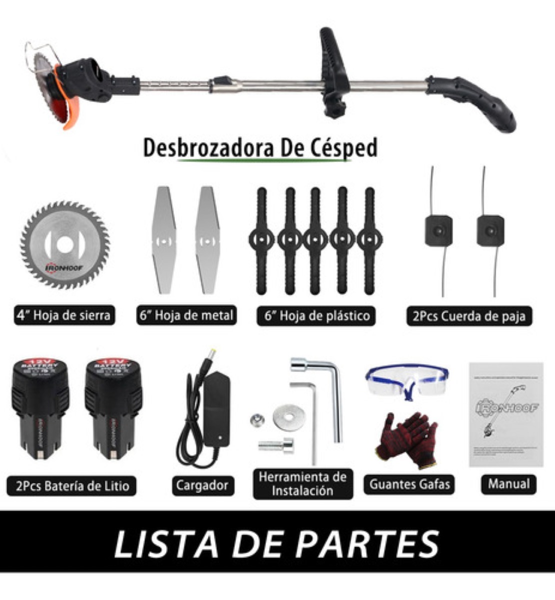 Desbrozadora Electrica Inalámbrica Portátil Podadoras Pasto Negro