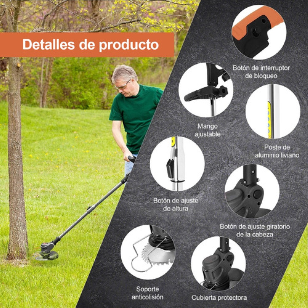 Desbrozadora Electrica Inalámbrica Portátil Podadoras Pasto Negro