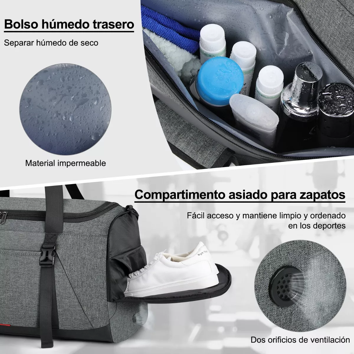 Maleta Deportiva Bolsa Gym Viaje Mochila Fitness Hombre 40l Gris.