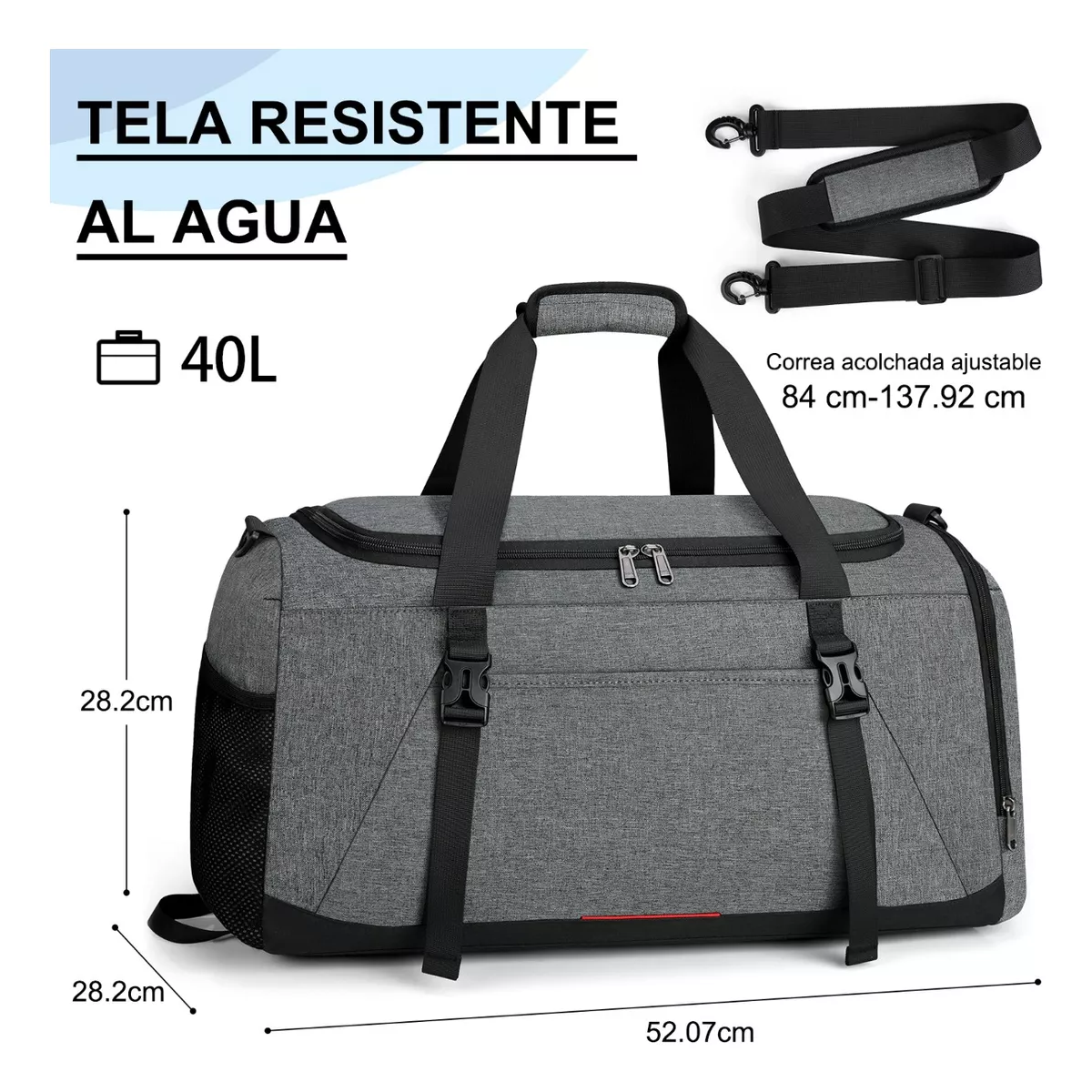 Maleta Deportiva Bolsa Gym Viaje Mochila Fitness Hombre 40l Gris.