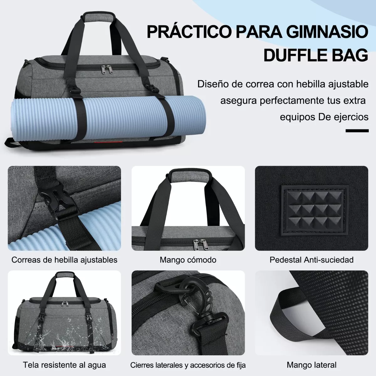 Maleta Deportiva Bolsa Gym Viaje Mochila Fitness Hombre 40l Gris.