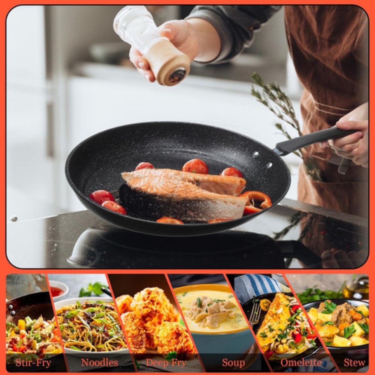 Sartenes Maifan Sartén De Piedra Antiadherente,4 Piezas Negro.