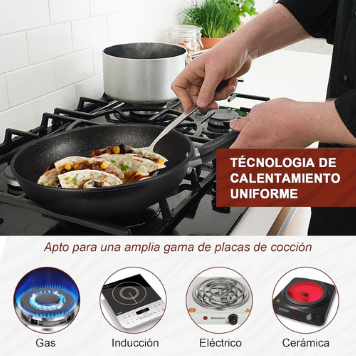 Sartenes Maifan Sartén De Piedra Antiadherente,4 Piezas Negro.