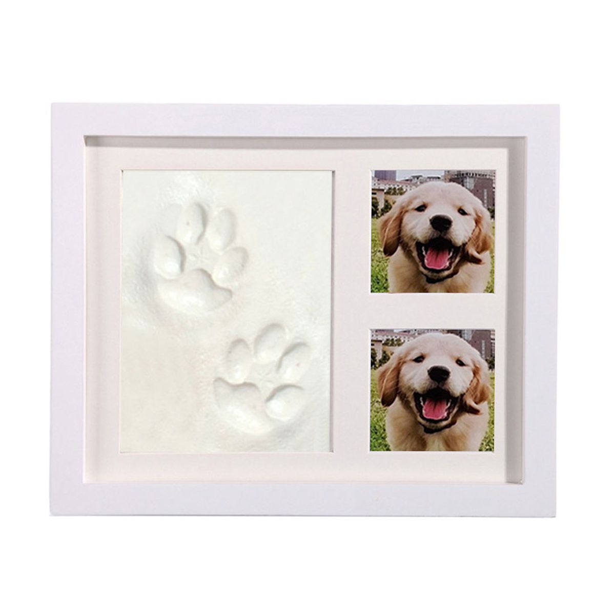 Porta Retrato Para Bebes o Mascotas Con Impresión de Manual de Huella Blanco.