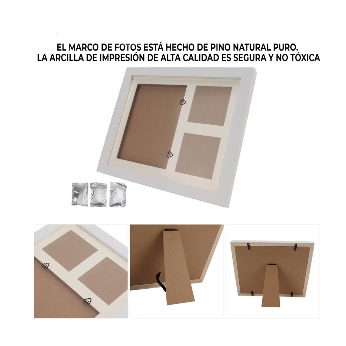 Porta Retrato Para Bebes o Mascotas Con Impresión de Manual de Huella Blanco.