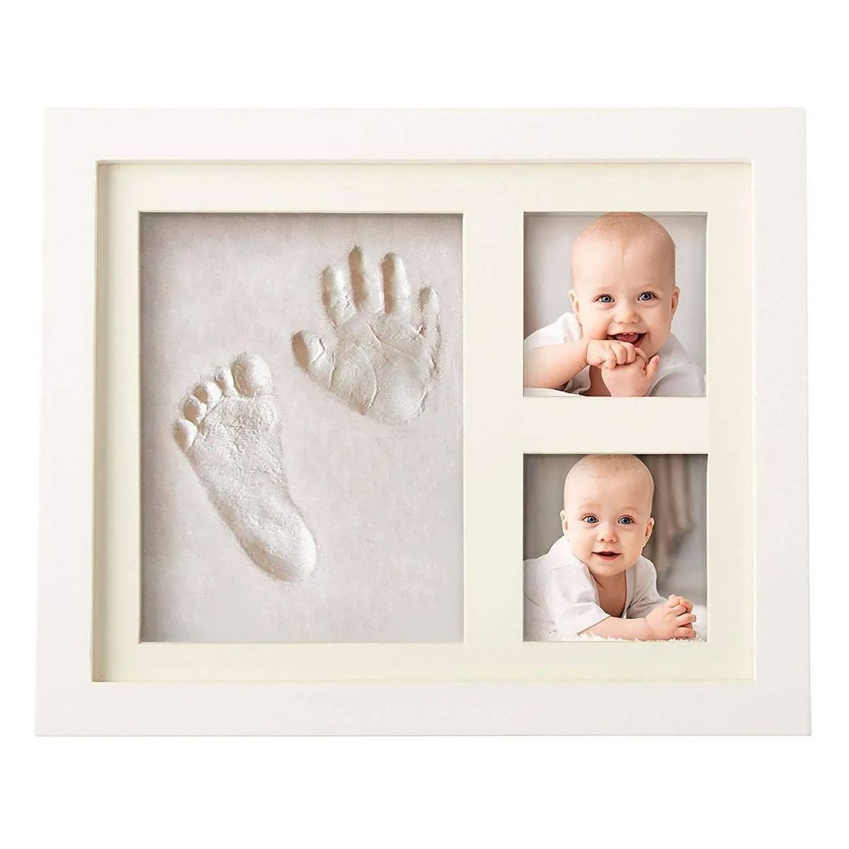 Porta Retrato Para Bebes o Mascotas Con Impresión de Manual de Huella Blanco.