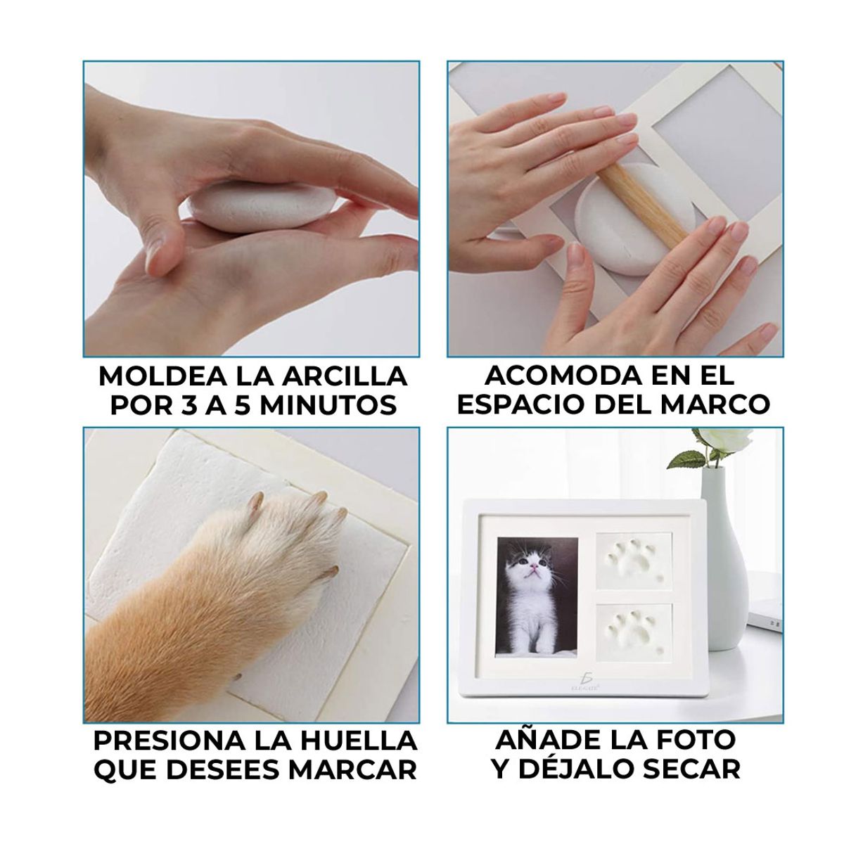 Porta Retrato Para Bebes o Mascotas Con Impresión de Manual de Huella Blanco.