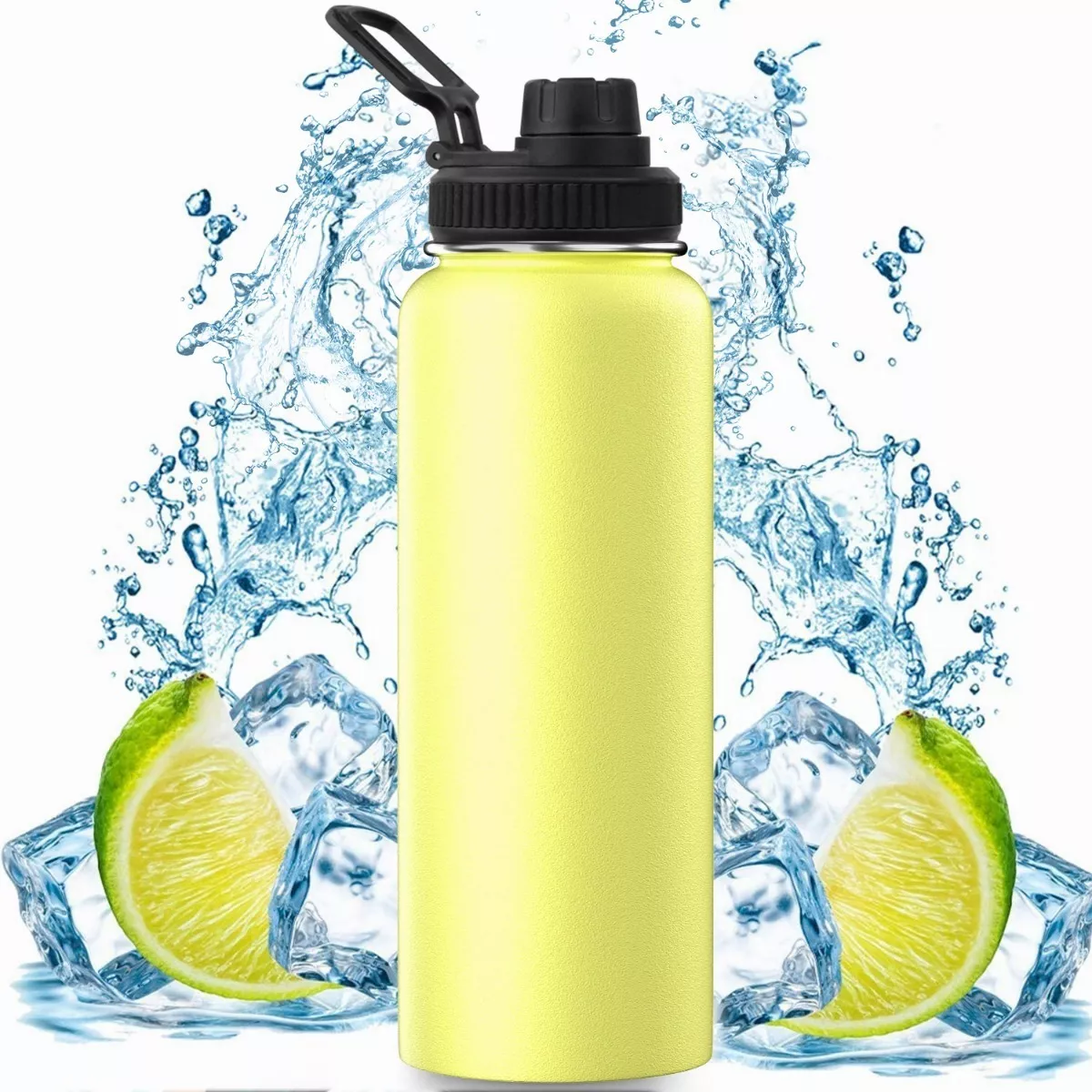 Botella De Agua Fría/caliente De Acero Inoxidable De 1.2 L Amarillo.